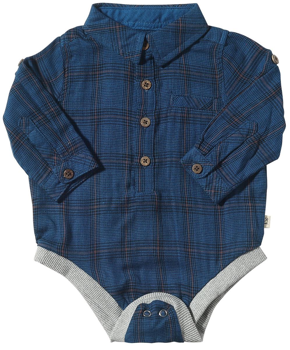 Jasper Woven Onesie // Royal & Black Micro Plaid