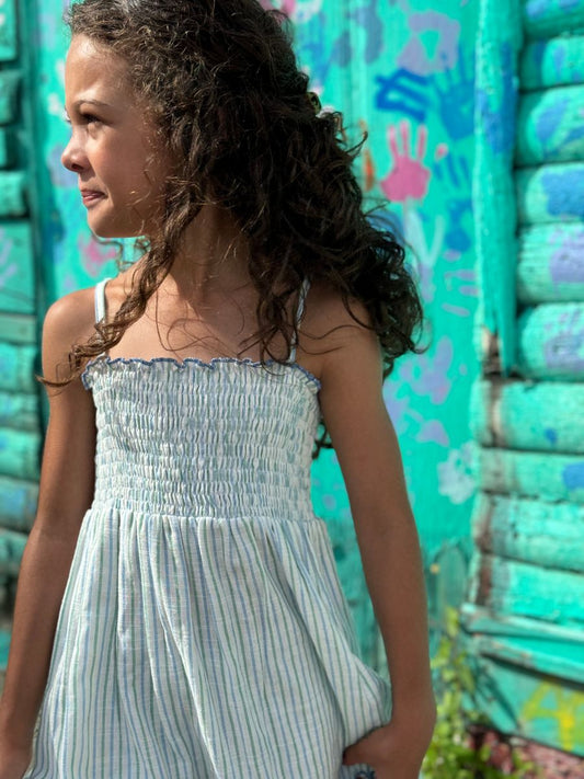 Shirred Strappy Sun Dress // Green