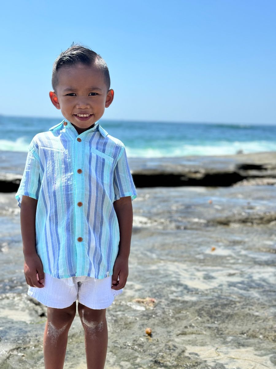 Newport Woven Shirt // Blue & Seafoam Stripe