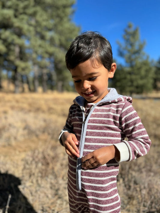 Stefano Hooded Romper // Burgundy & Cream