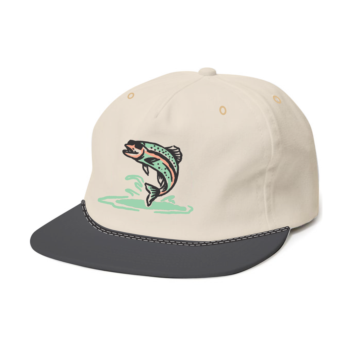 Beige cap with a fish design
