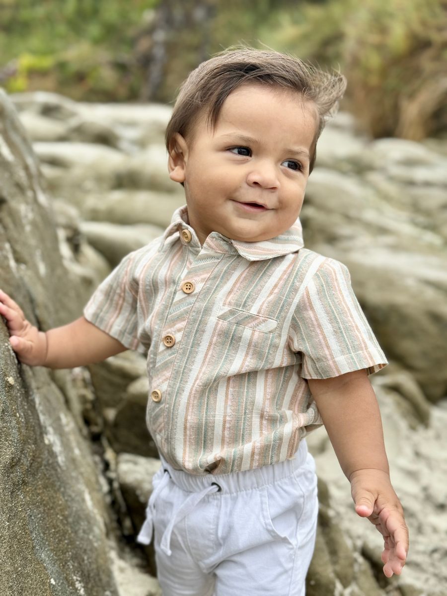 Helford Woven Onesie// Peach Multi Stripe