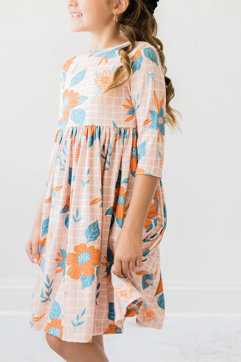 3/4 Sleeve Pocket Twirl Dress // Marigold