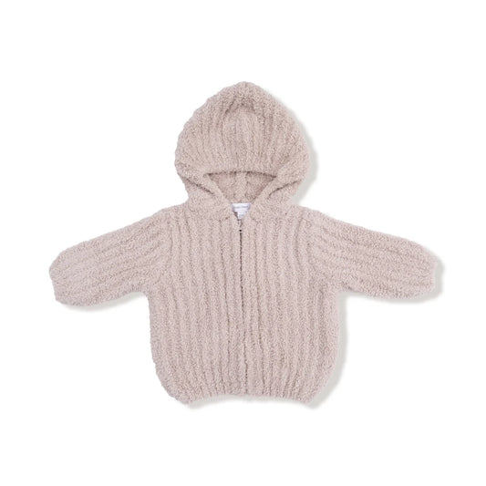 Chenille Hooded Jacket with Striped Texture // Stone