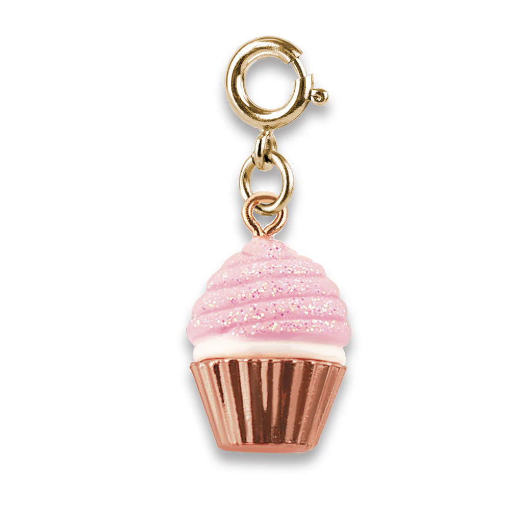 Gold Pink Glitter Cupckae Charm