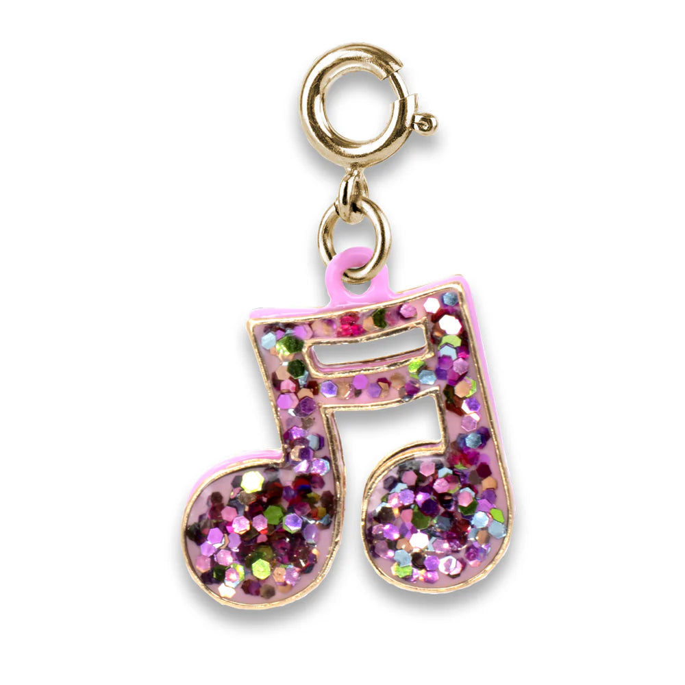 Glittery music note charm with gold border