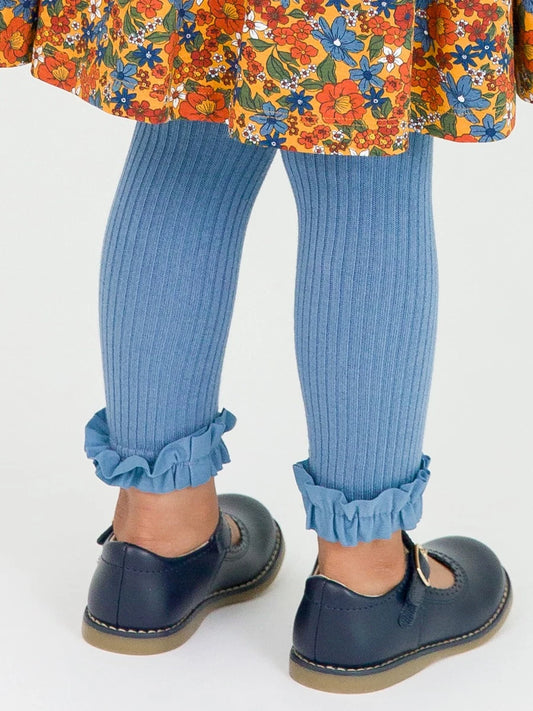 Countryside Blue Rib Knit Footless Ruffle Tights