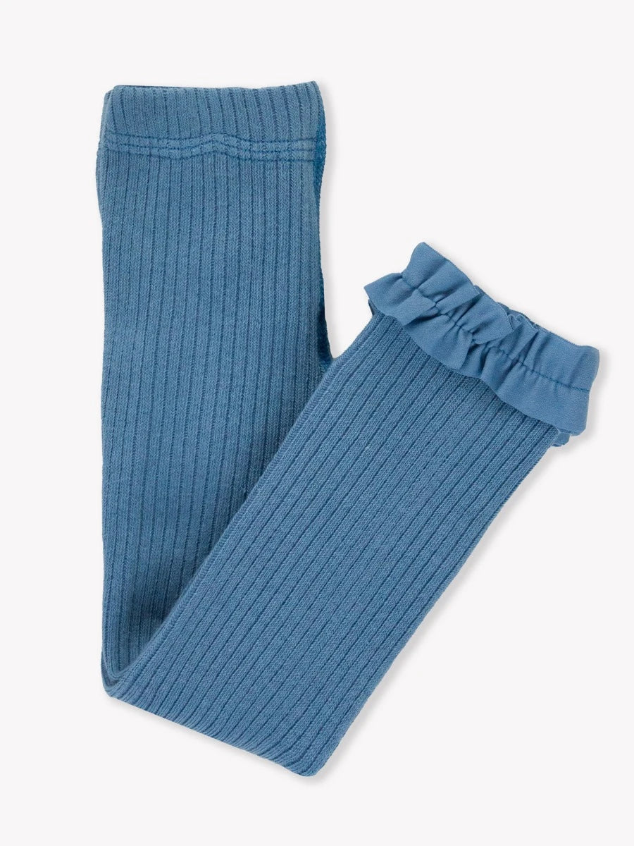 Countryside Blue Rib Knit Footless Ruffle Tights