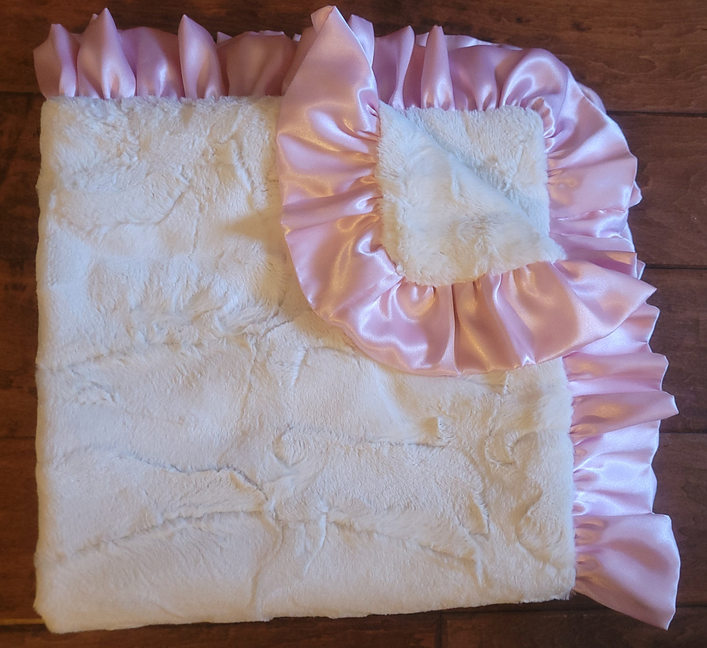Ivory Minky Blanket // Baby Pink Ruffle