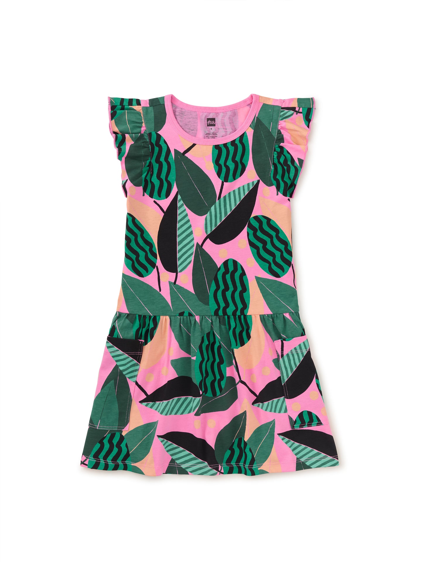 Bossa Nova Follage FLutter Sleeve Pocket Dress