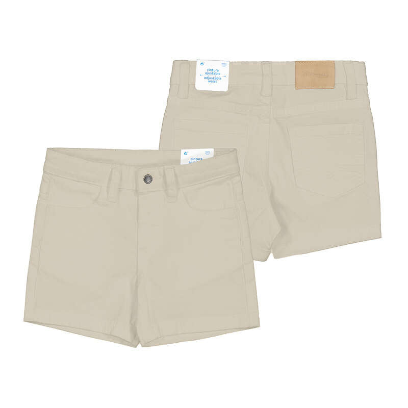 Beige shorts with a button and back patch