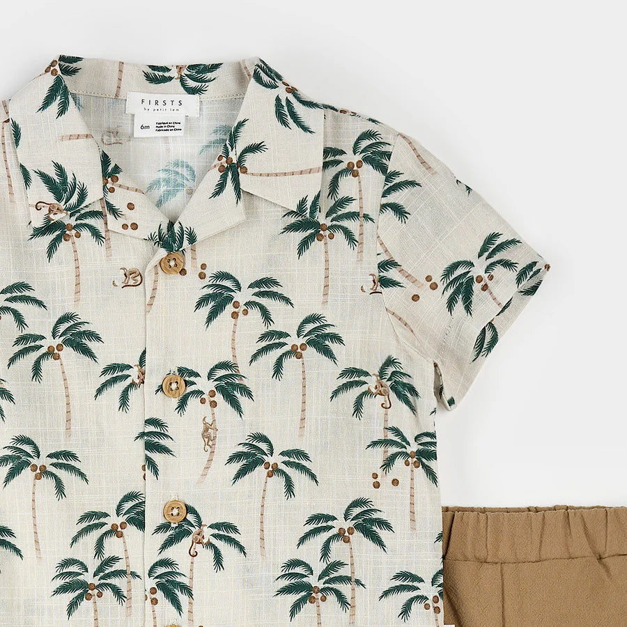 Palm Trees Crosshatch Camp Shirt Set