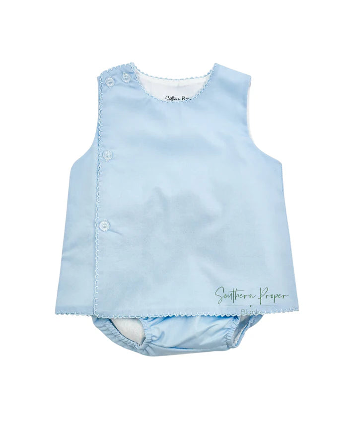 Light blue baby romper with buttons