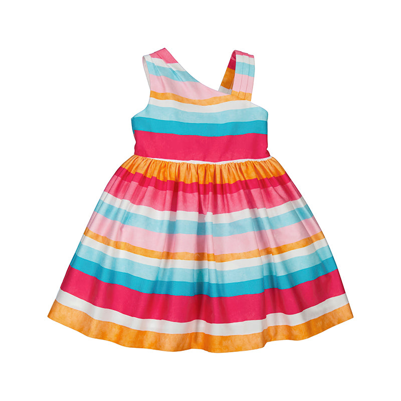Tropical Stripe Pleated Dress