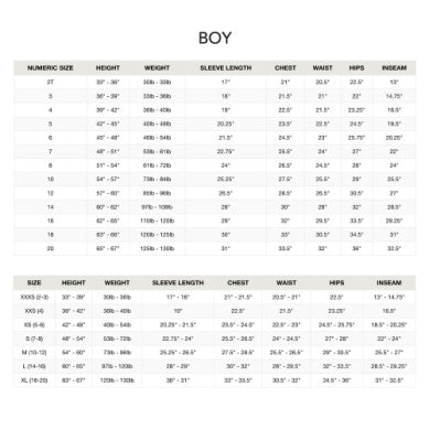 Boy size chart