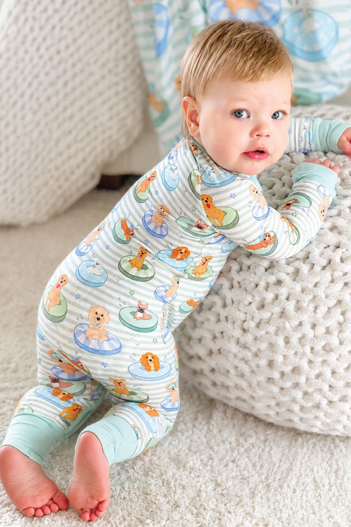 Convertible Zip Romper | Poolside Pups Blue