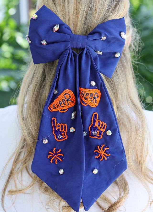 Cheer Them On Hair Bow NAVY ORANGE