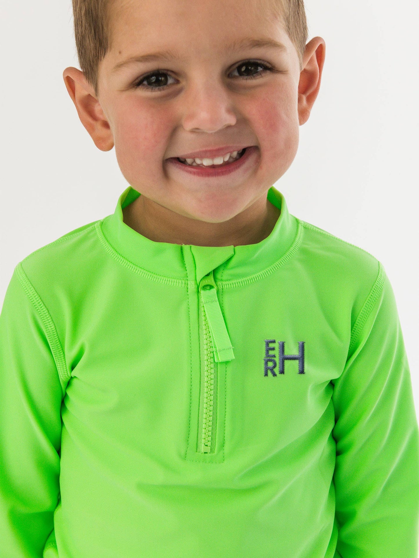 Boys Neon Honeydew Long Sleeve Zipper Rash Guard