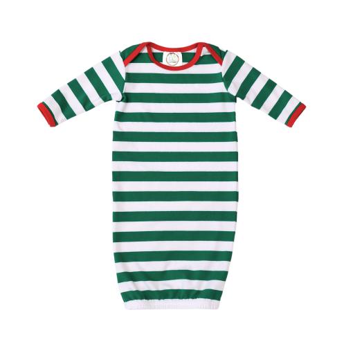 Green and white striped baby gown