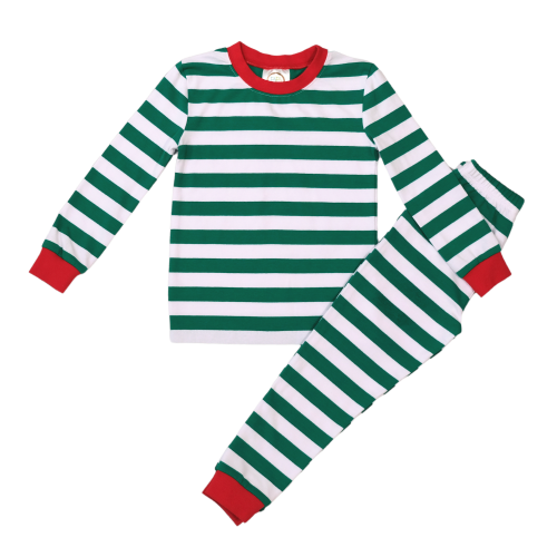 Green and white striped pajama set