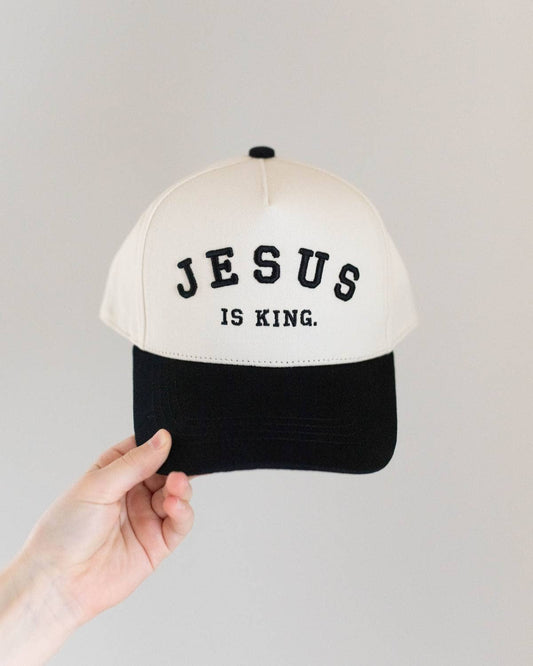 Jesus is King Christian KIDS Hat - Black & Off-White