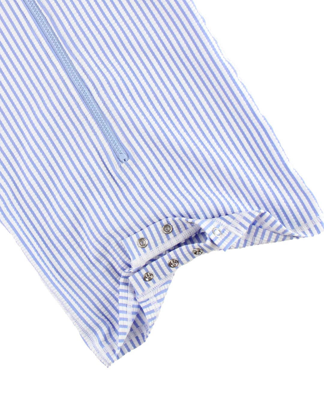 Periwinkle Blue Seersucker Short Sleeve One Piece Rash Guard