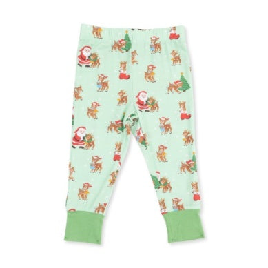 Long Sleeve Lounge Set // Green Vintage Reindeer & Santa