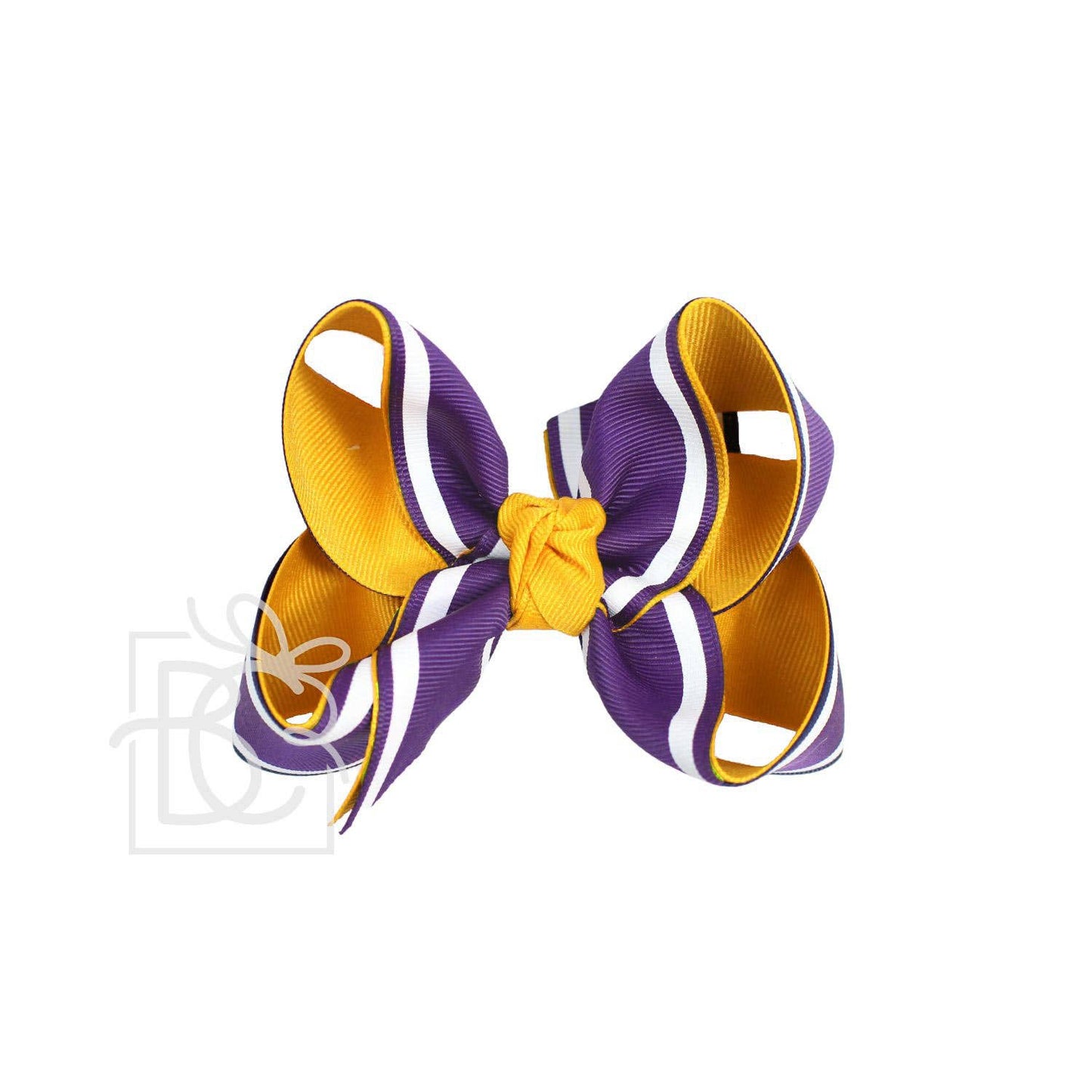Purple and Yellow Layered Bow w/ White Bold Stripes