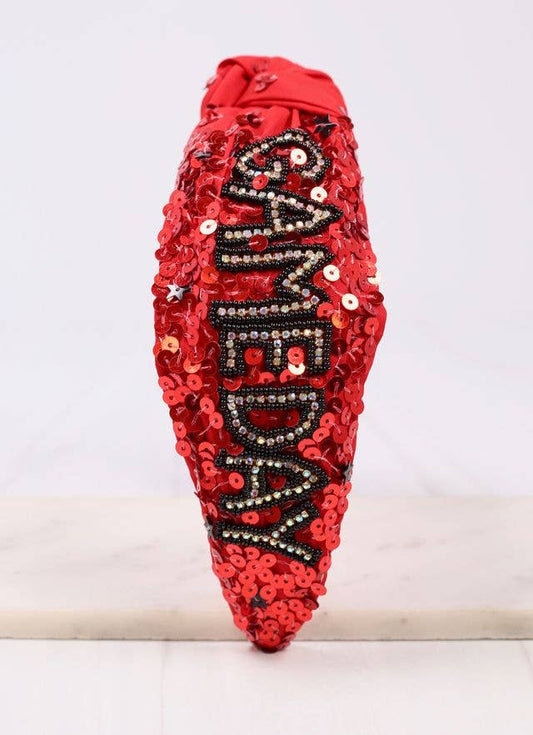 Game Day Sequin Headband RED BLACK