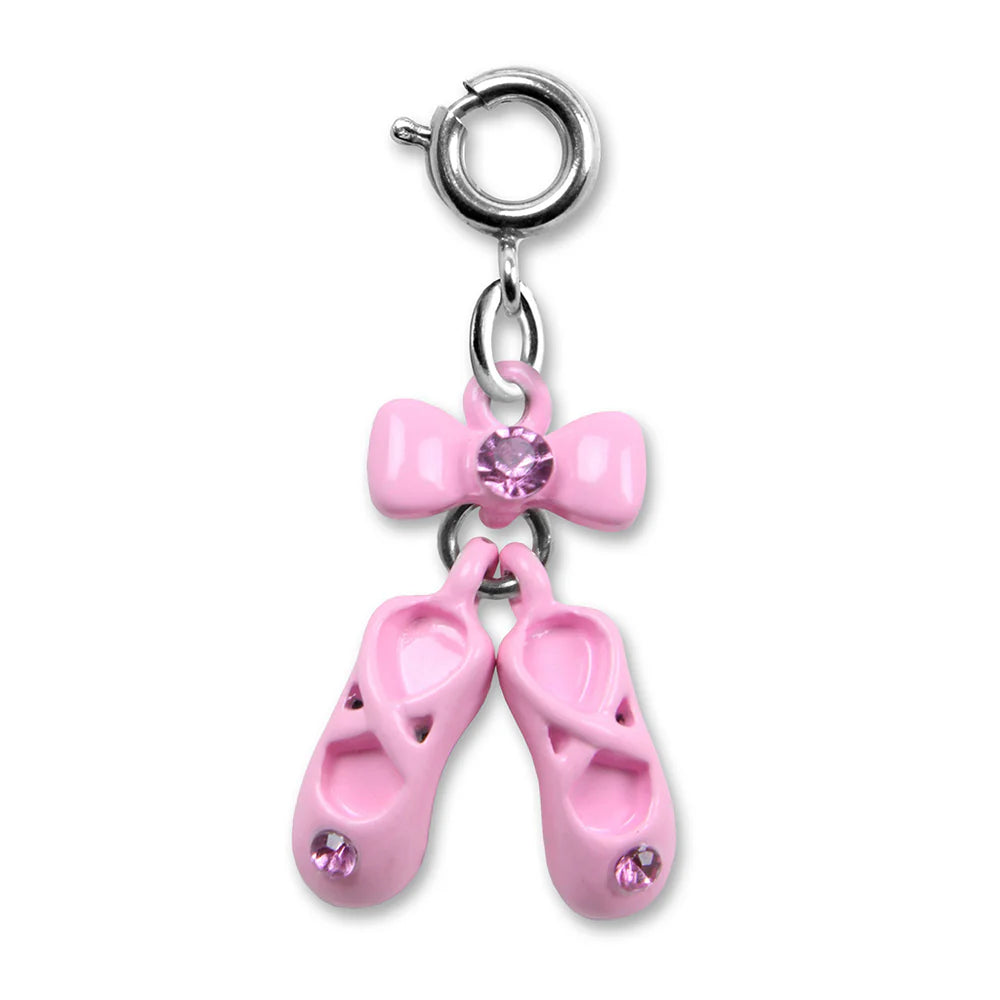 Pink ballet shoes charm with a bow and crystals