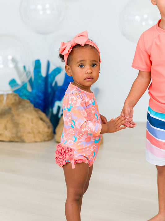 Baby Girls Coral Floral Long Sleeve One Piece Rash Guard