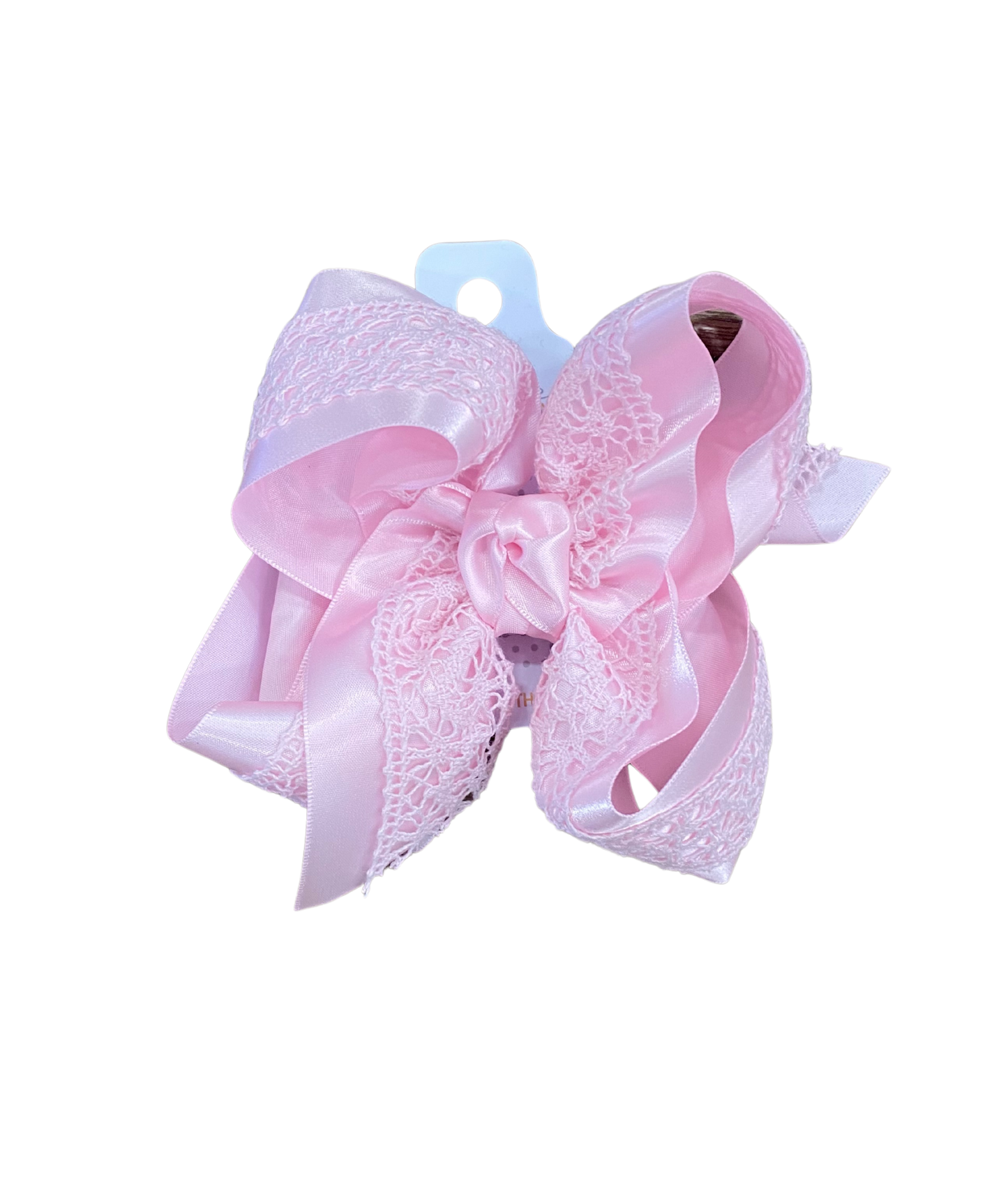 Satin and Lace Bow (Medium 5.5") // Light Pink