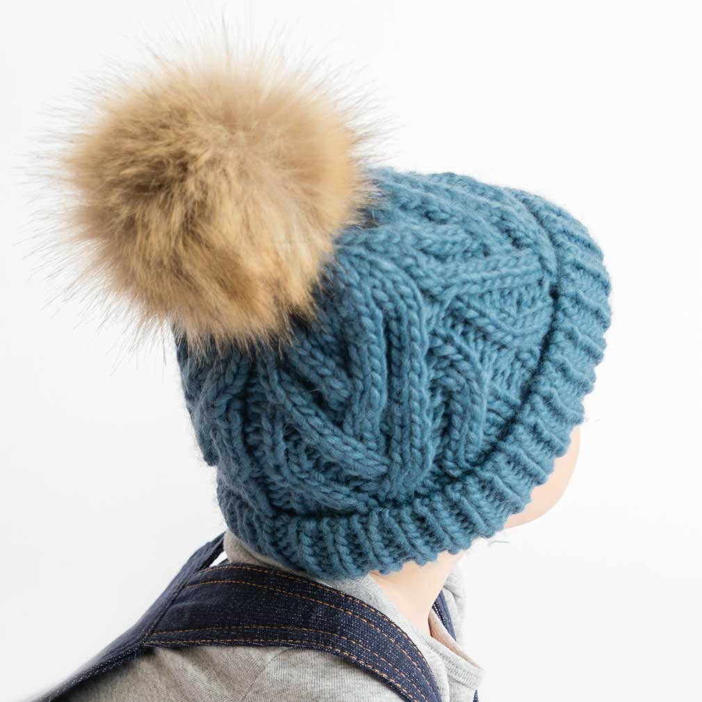 Slate Blue Pop Pom Pom Beanie Hat Baby & Kids