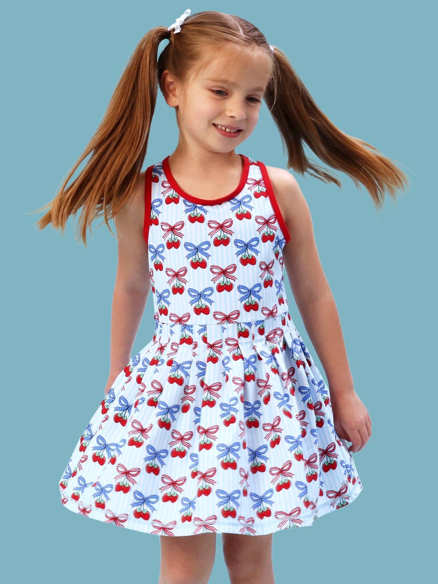 Girls Berries & Bows Pleated Skirt Active Dress & Bike Short Set