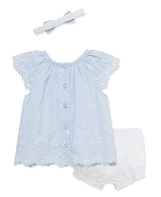 Blue & White Eyelet Stripe Sunsuit
