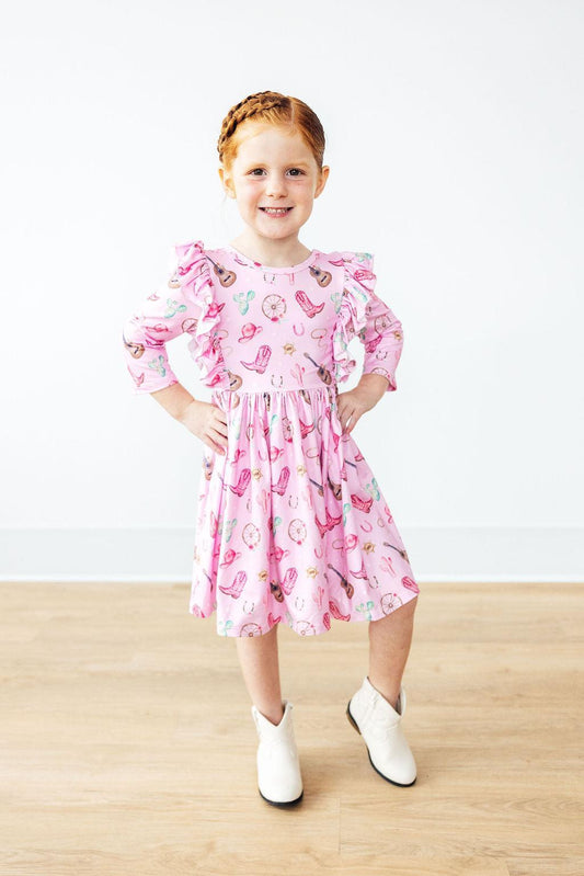 Boot Scootin 3/4 Sleeve Ruffle Twirl Dress