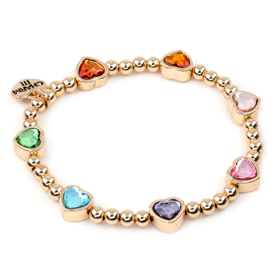 Gold beaded bracelet with sparkle hearts