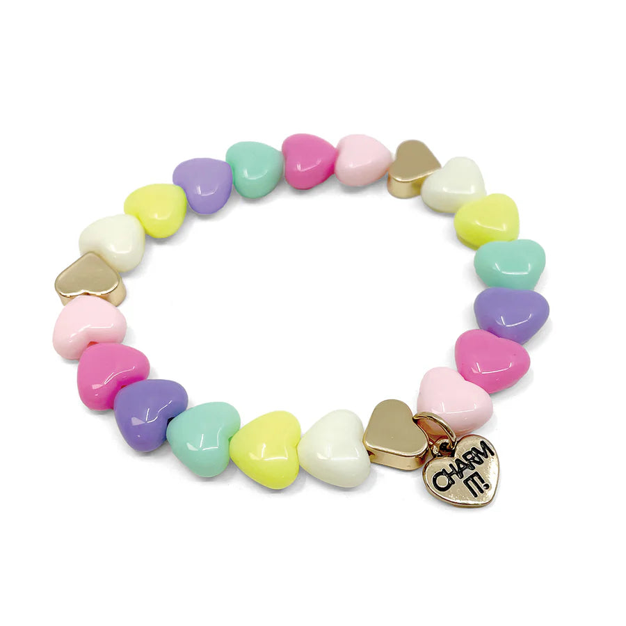 Gold Pastel Heart Stretch Beaded Bracelet