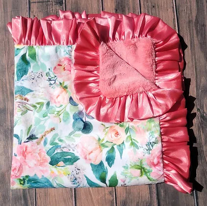 Coral Floral Minky Blanket