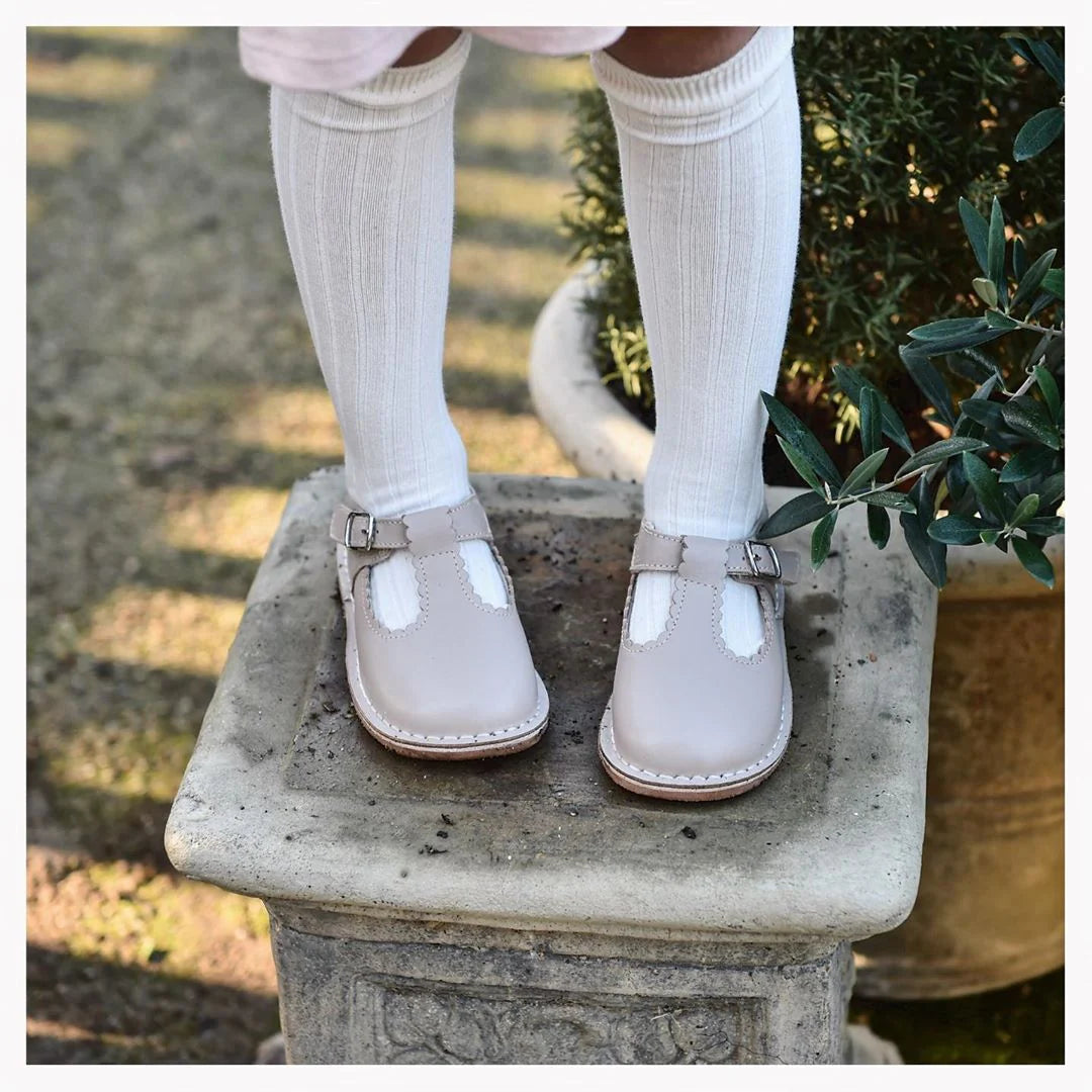 Selina Scalloped T-Strap Mary Jane // Almond