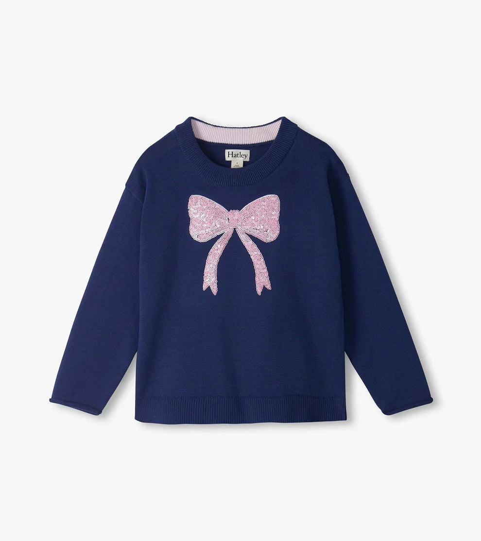 Pink Bow Sequin Sweater // Patriot Blue