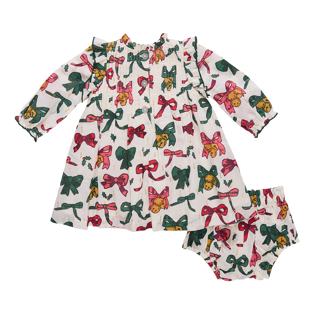 Baby Girl's Jaipur Dress Set // Christmas Bows and Bells