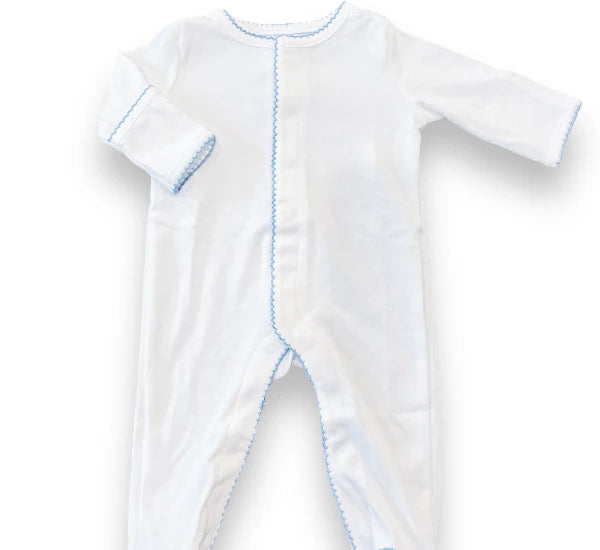 White footie with blue trim