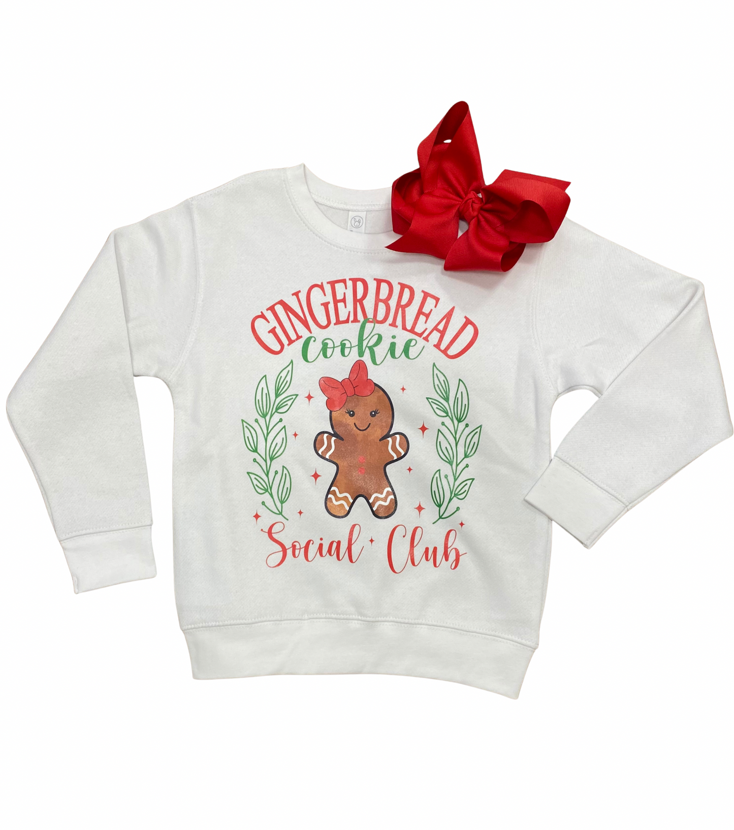 White sweatshirt with gingerbread cookie design