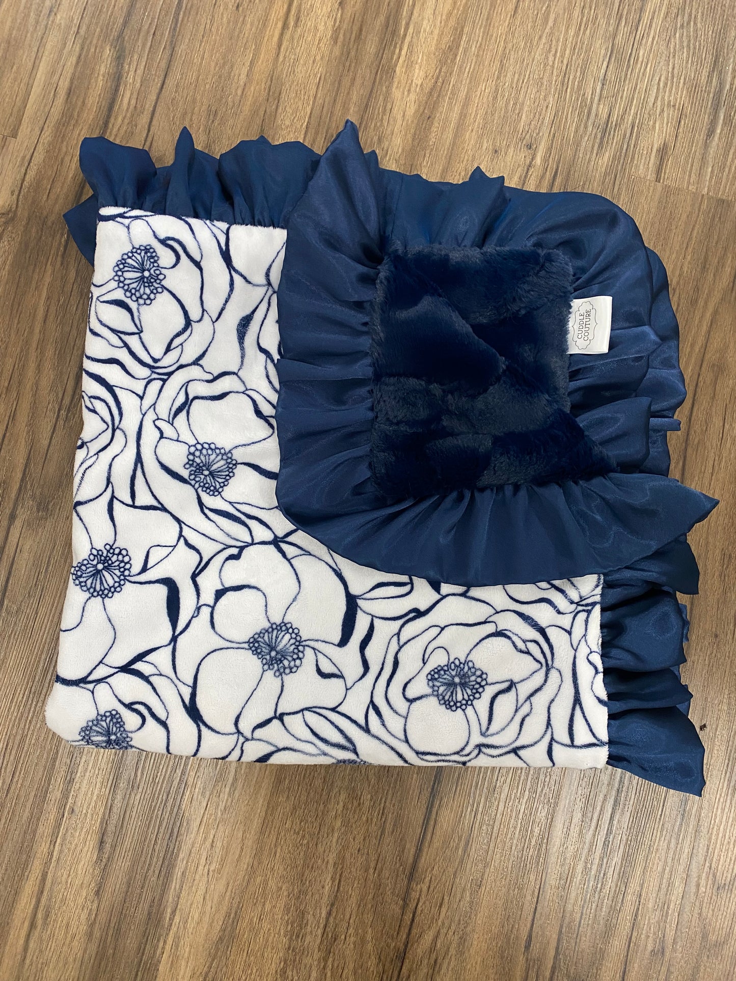 Navy Floral Minky Blanket