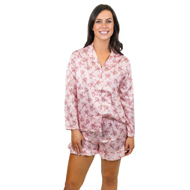 adult pink candy cane pajama set