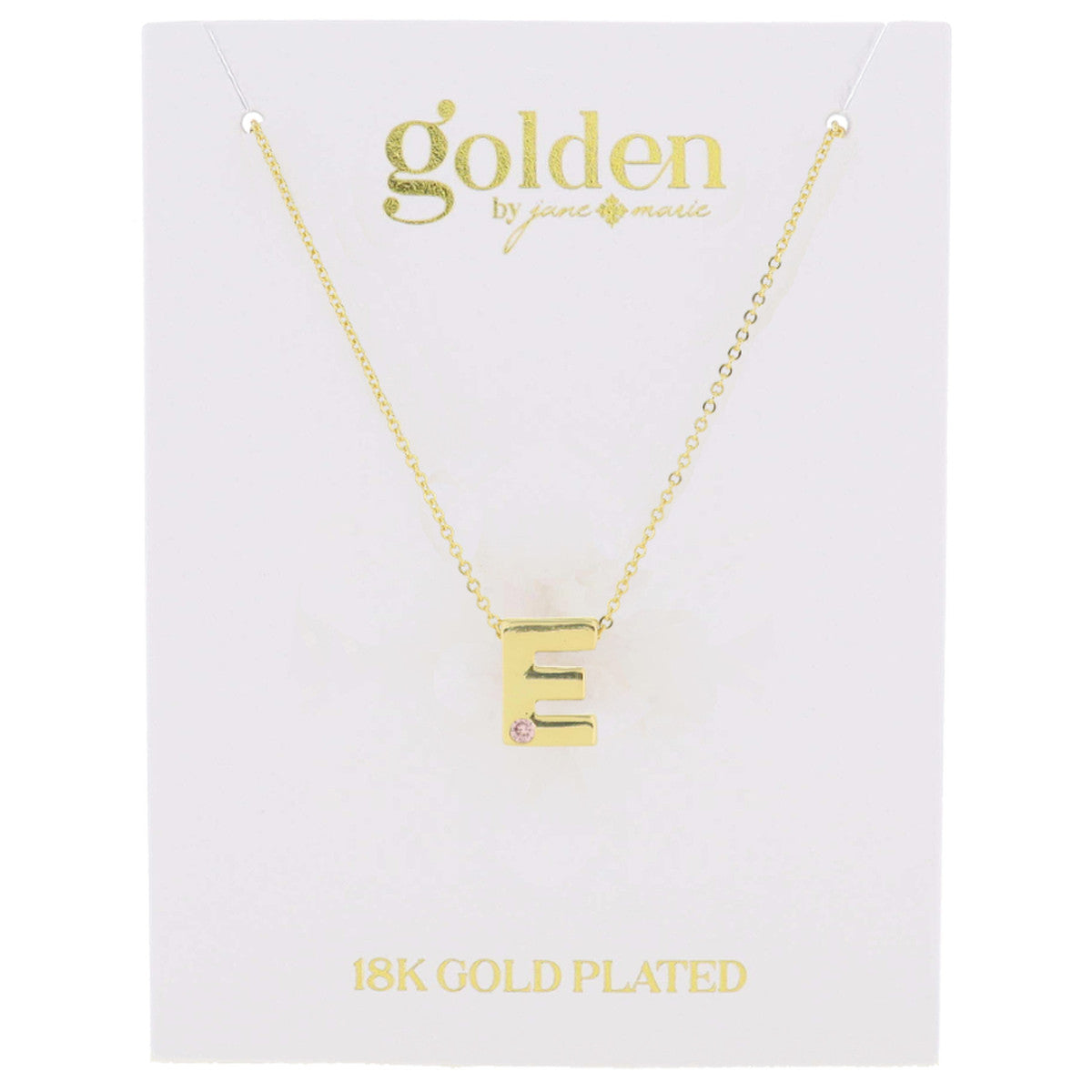 18K Gold Plated Thick Block Initial with Mini Light Pink Crystal Accent Necklace