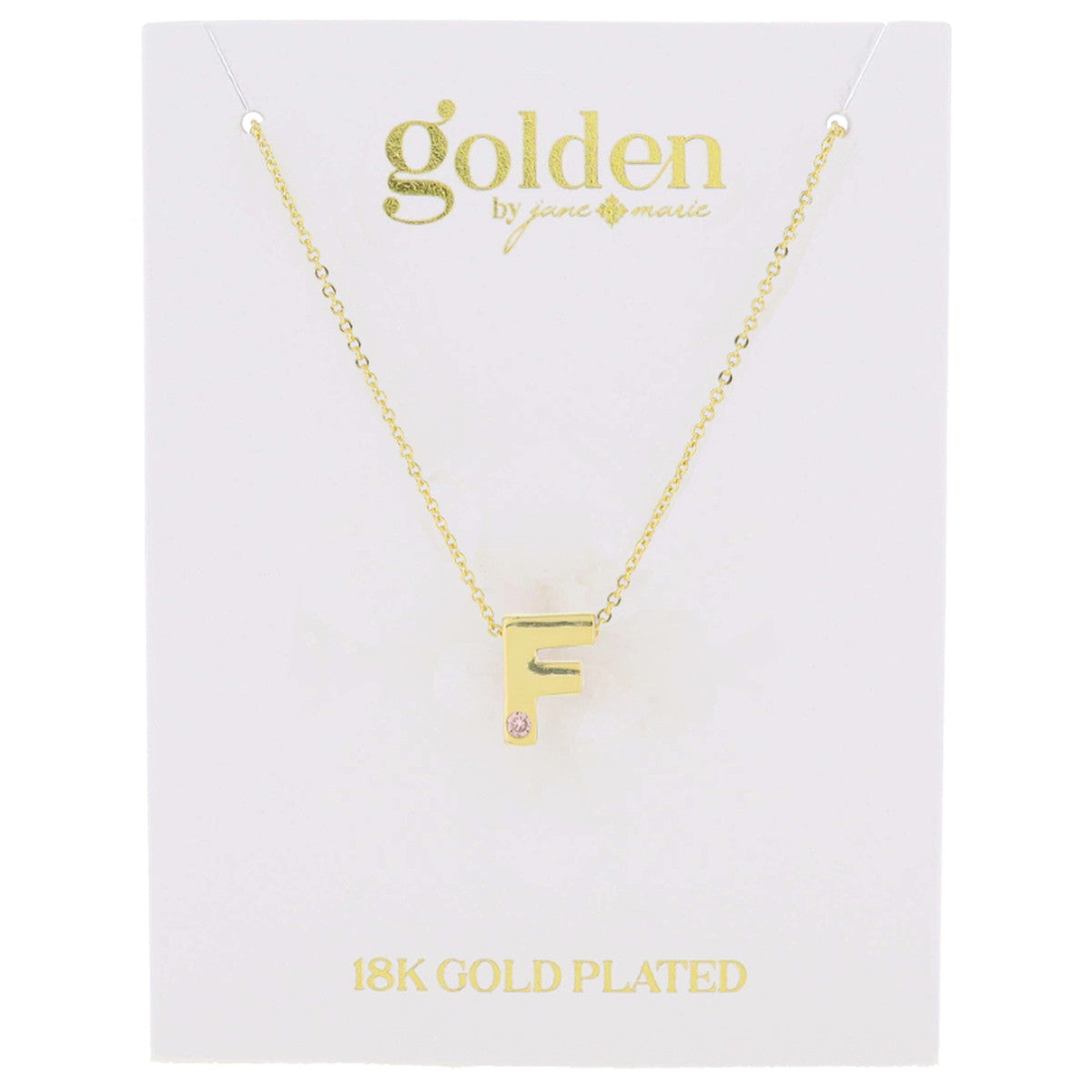 18K Gold Plated Thick Block Initial with Mini Light Pink Crystal Accent Necklace