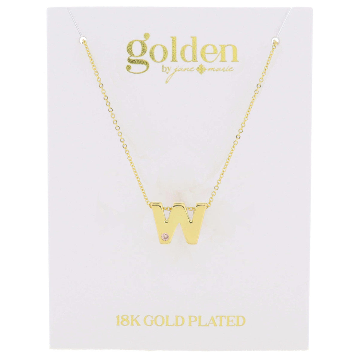 18K Gold Plated Thick Block Initial with Mini Light Pink Crystal Accent Necklace