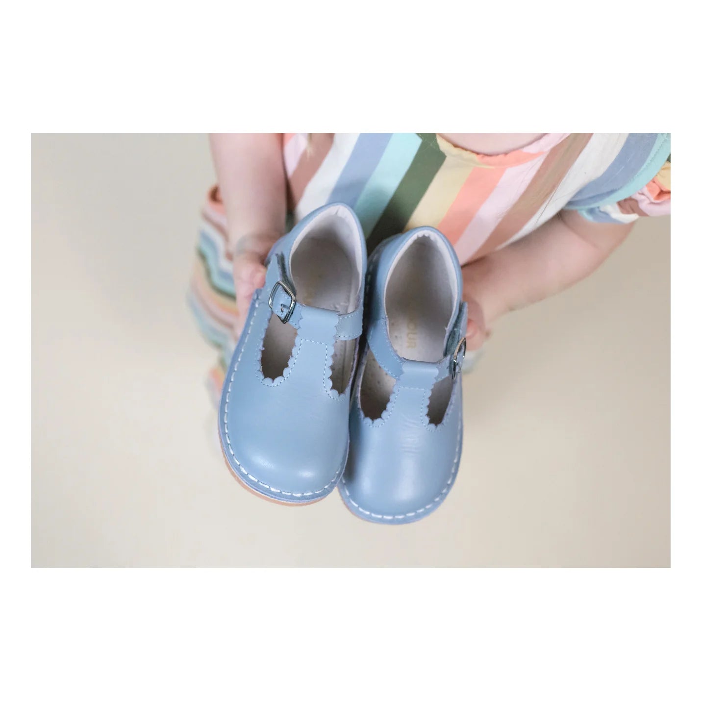 Selina Scalloped T-Strap Mary Jane // Dusty Blue